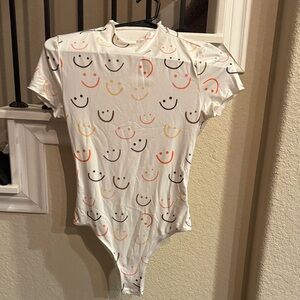 White Bodysuit with Smiley Face Print